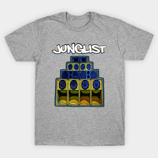 Junglist-Soundsystem-Blue T-Shirt by AutotelicArt